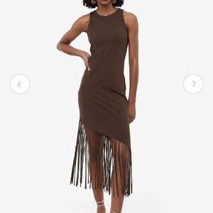 hm brown fringe dress Women's Dark brown Fringed knitted dress